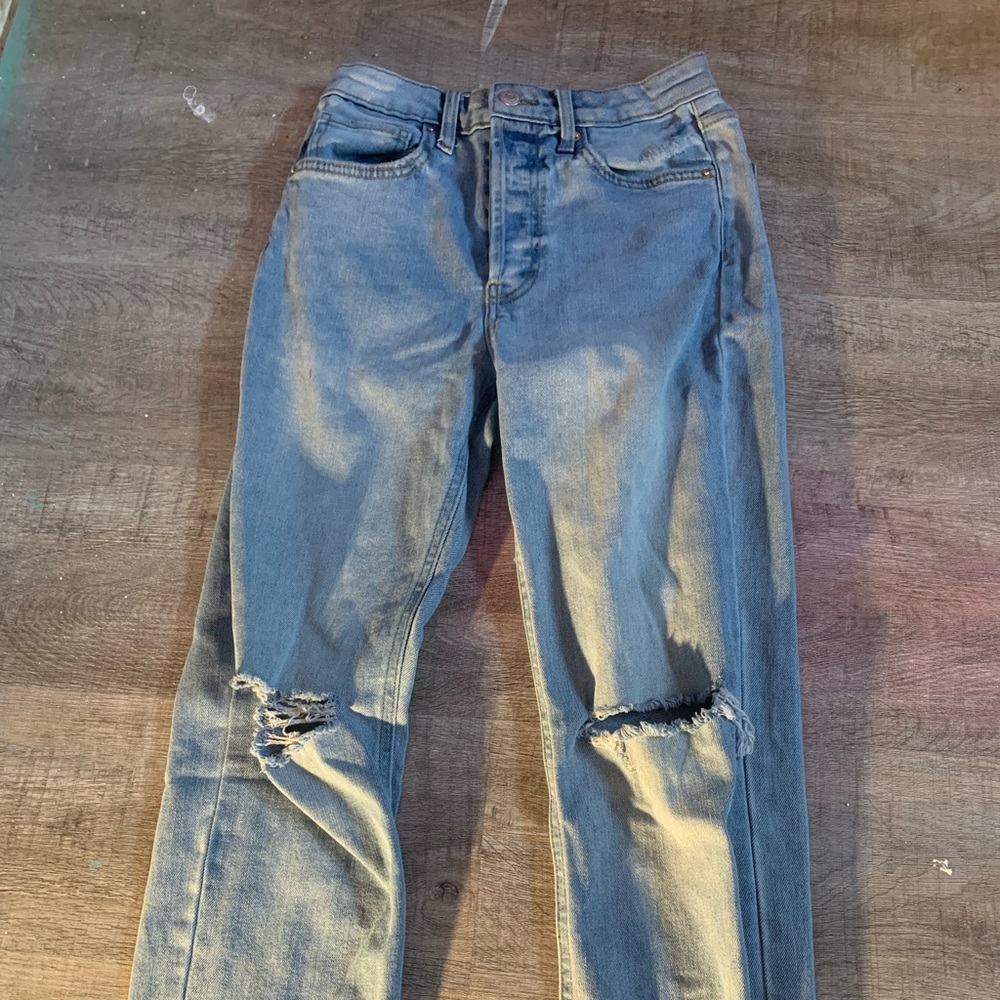 Blue straight jeans, Size 2, ripped